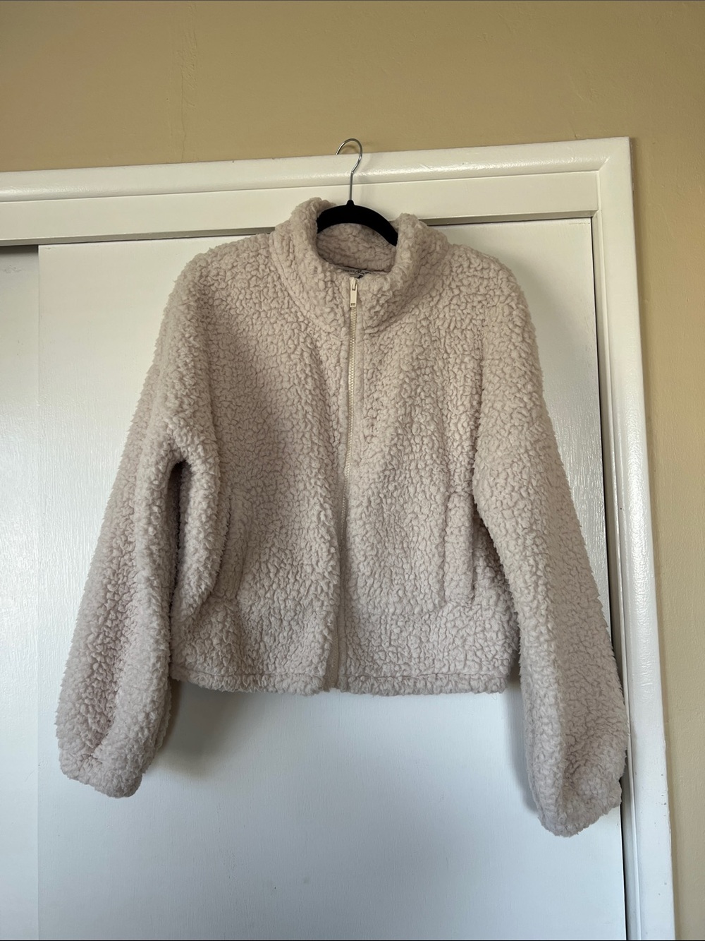 Express Cream Teddy Faux Sherpa Zip Jacket.  Boxy Cut.